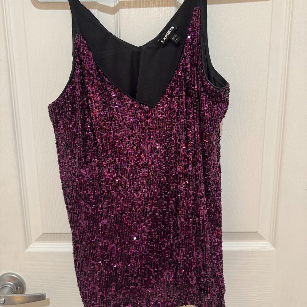 Spaghetti strap purple sequin blouse